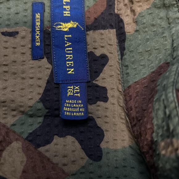 Ralph Lauren Camo Button Down Mens XLT TGL Classic RL Untucked Fit Seersucker - Picture 7 of 11